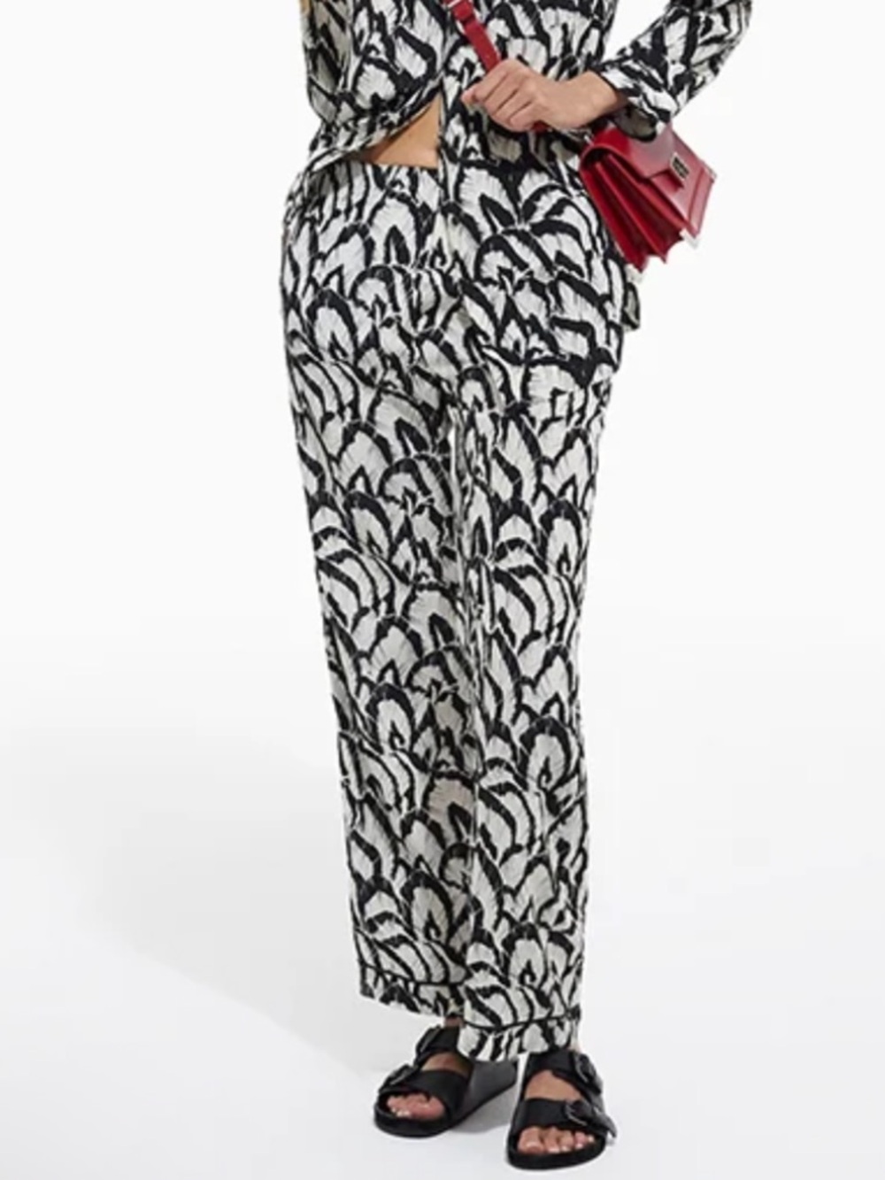 The Kooples SILK Black White Straight-Leg Patterned Stretch Waist Pants NWT $380
